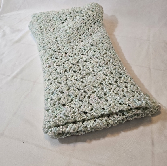 Handmade Crochet Blanket 40x40 Soft Lacy Afghan Pastel Baby Heirloom Cozy Throw - Picture 9 of 17